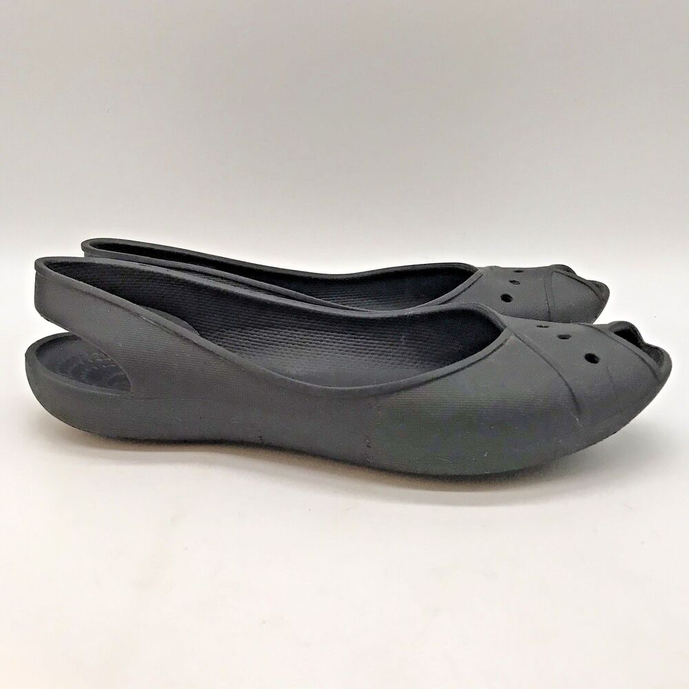 Crocs Farrah Peep Toe Slingback Ballet Flat Women's 8 Black Slip On Comfort Shoe